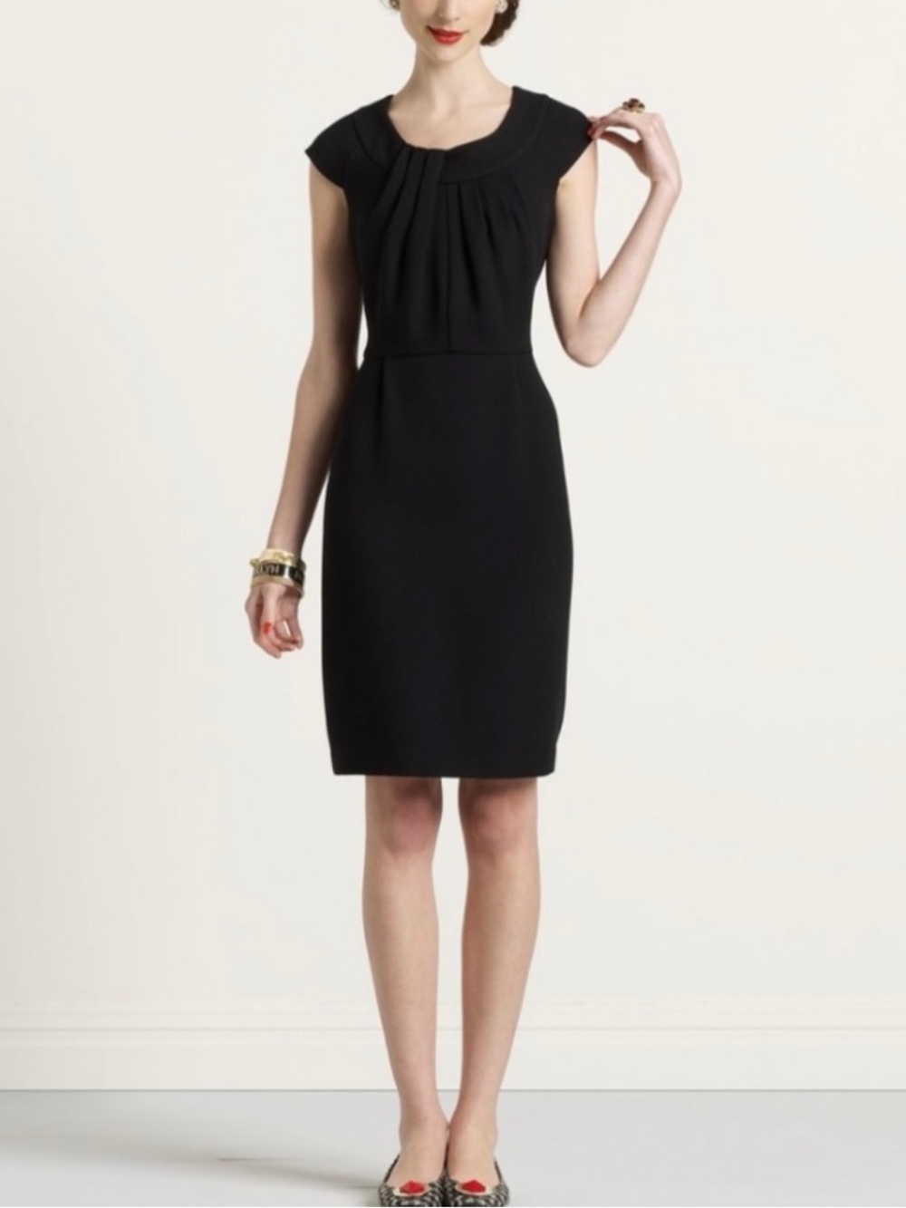 Kate Spade Raya Shift Dress Black Pleated Neck Sheath Dress Size 4 Womens